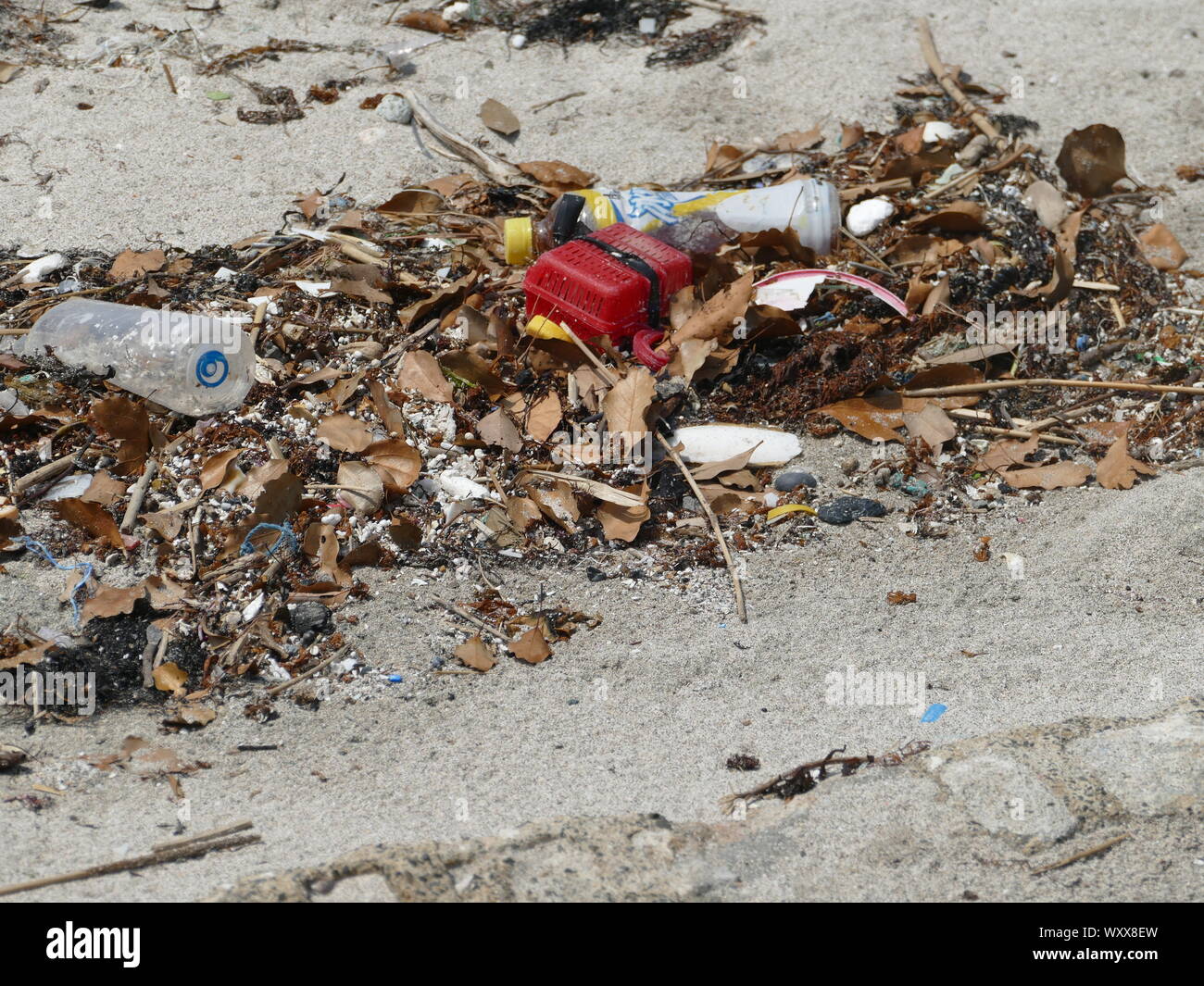 Plastikmüll am Strand Stockfoto