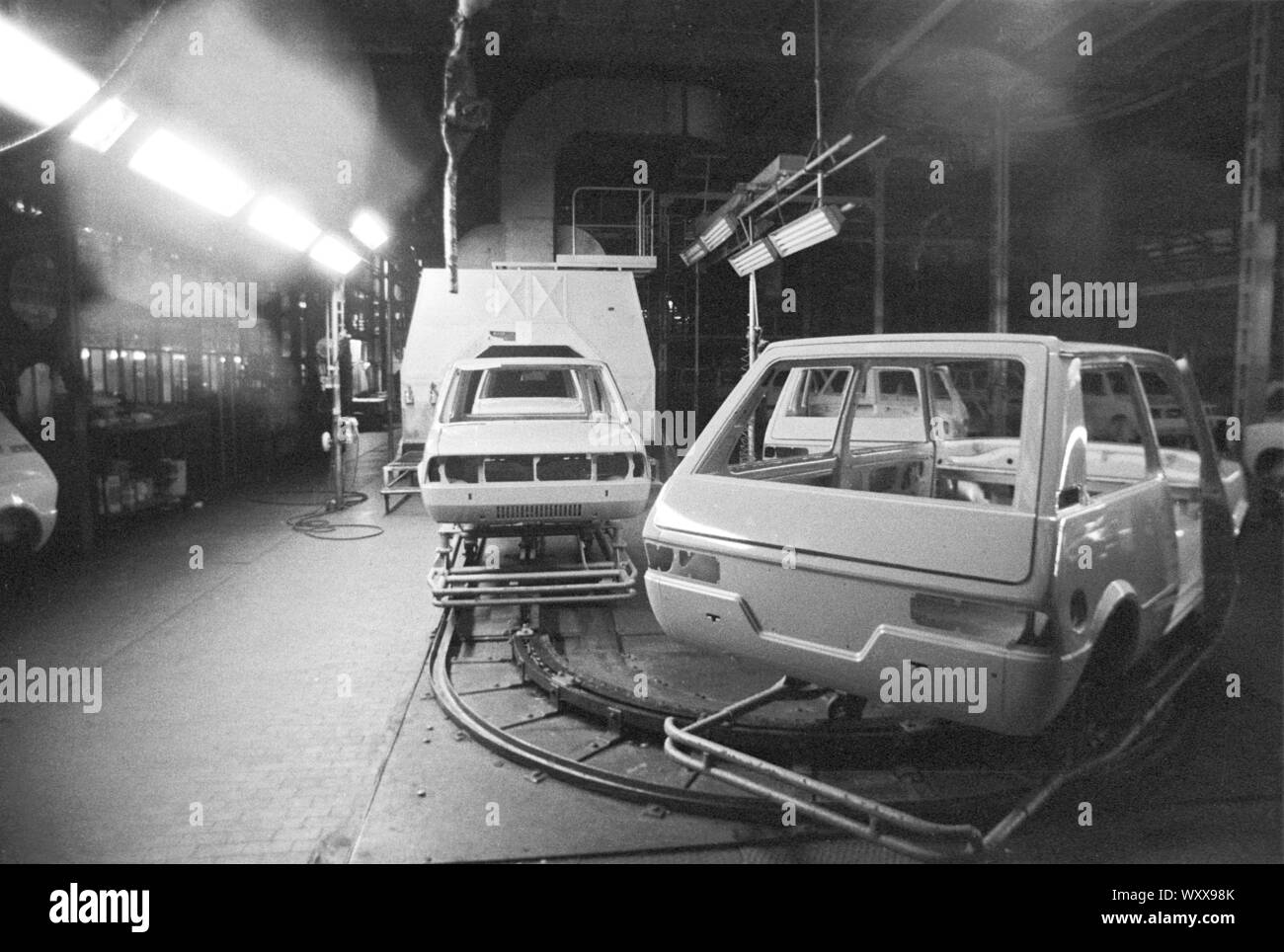 Mailand (Italien), 1975, Montagelinien stoppte in der innocenti Leyland Auto werkseitig bei Lambrate, durch Arbeitnehmer für Protest gegen Entlassungen besetzten Stockfoto