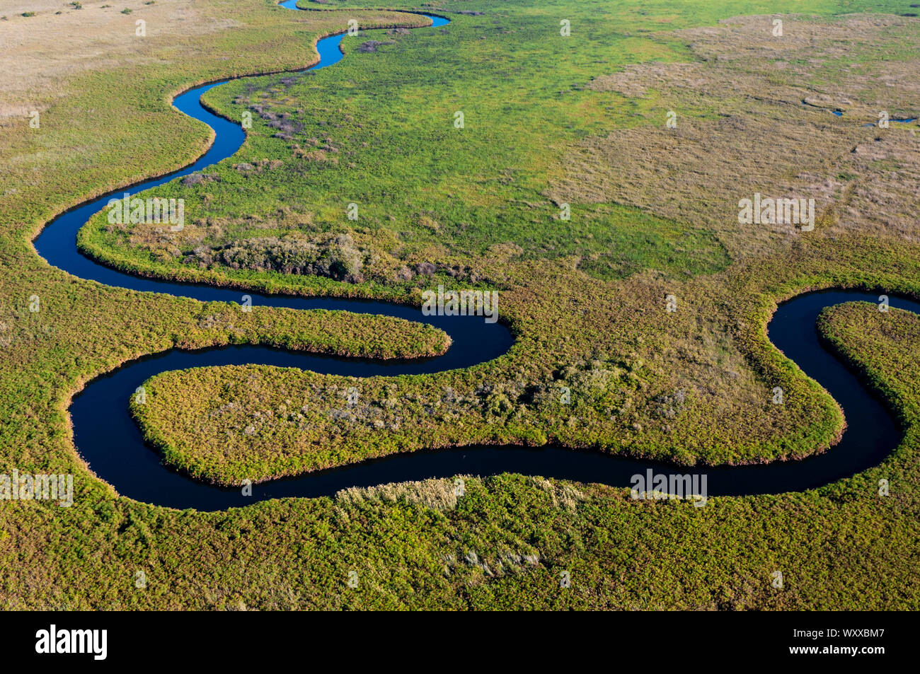 Luftbild des Okavango River, Okavango Delta, Botswana. Stockfoto