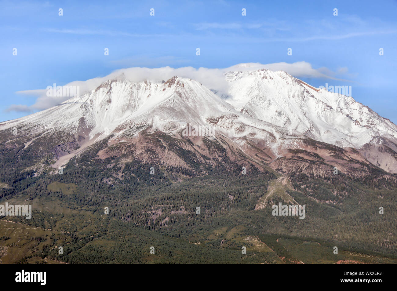 Mt. Shasta Ansichten als von Black Butte Trail gesehen. Stockfoto