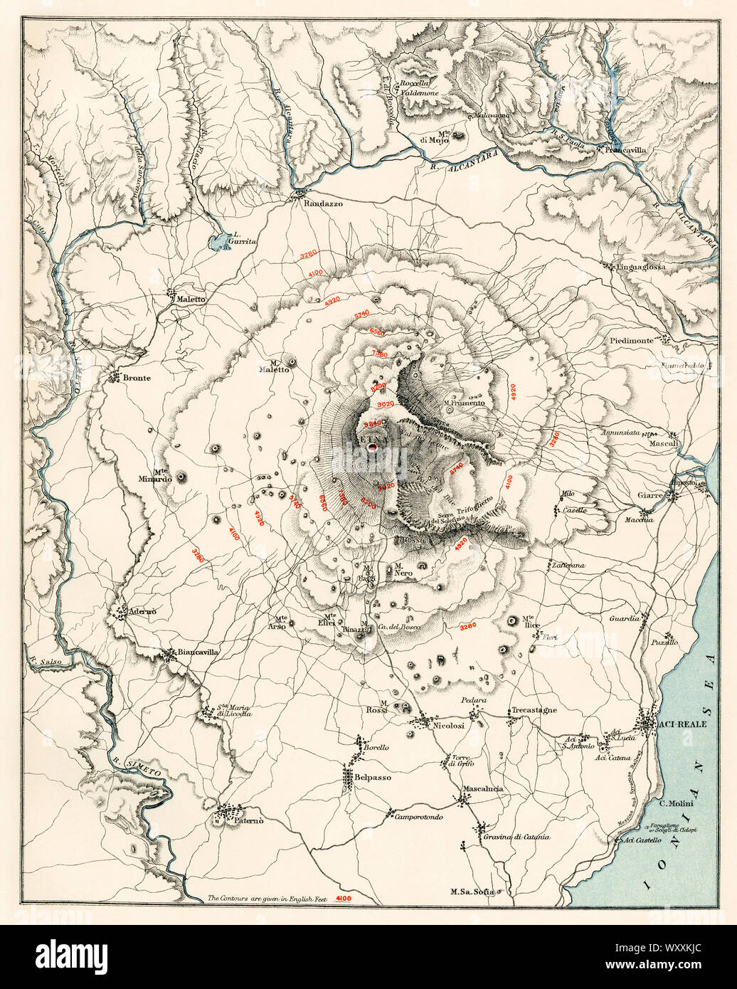 Diagramm des Ätna in Italien, um 1870. Farblithographie Stockfoto