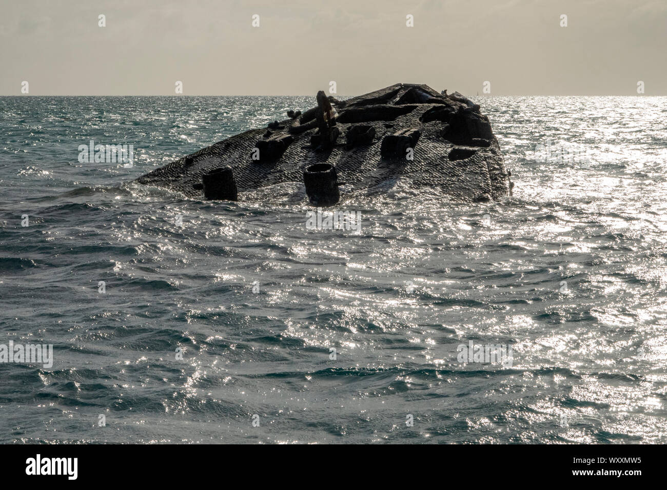 Untergang der HMS Vixen in Bermuda Gewässer mit der Bug noch auf der Oberfläche Stockfoto