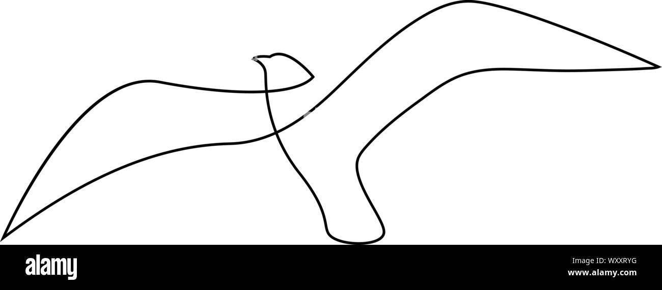 Eine Zeile oder Möwe Möwe fliegt design Silhouette. Hand gezeichnet Minimalismus Stil. Vector Illustration Stock Vektor