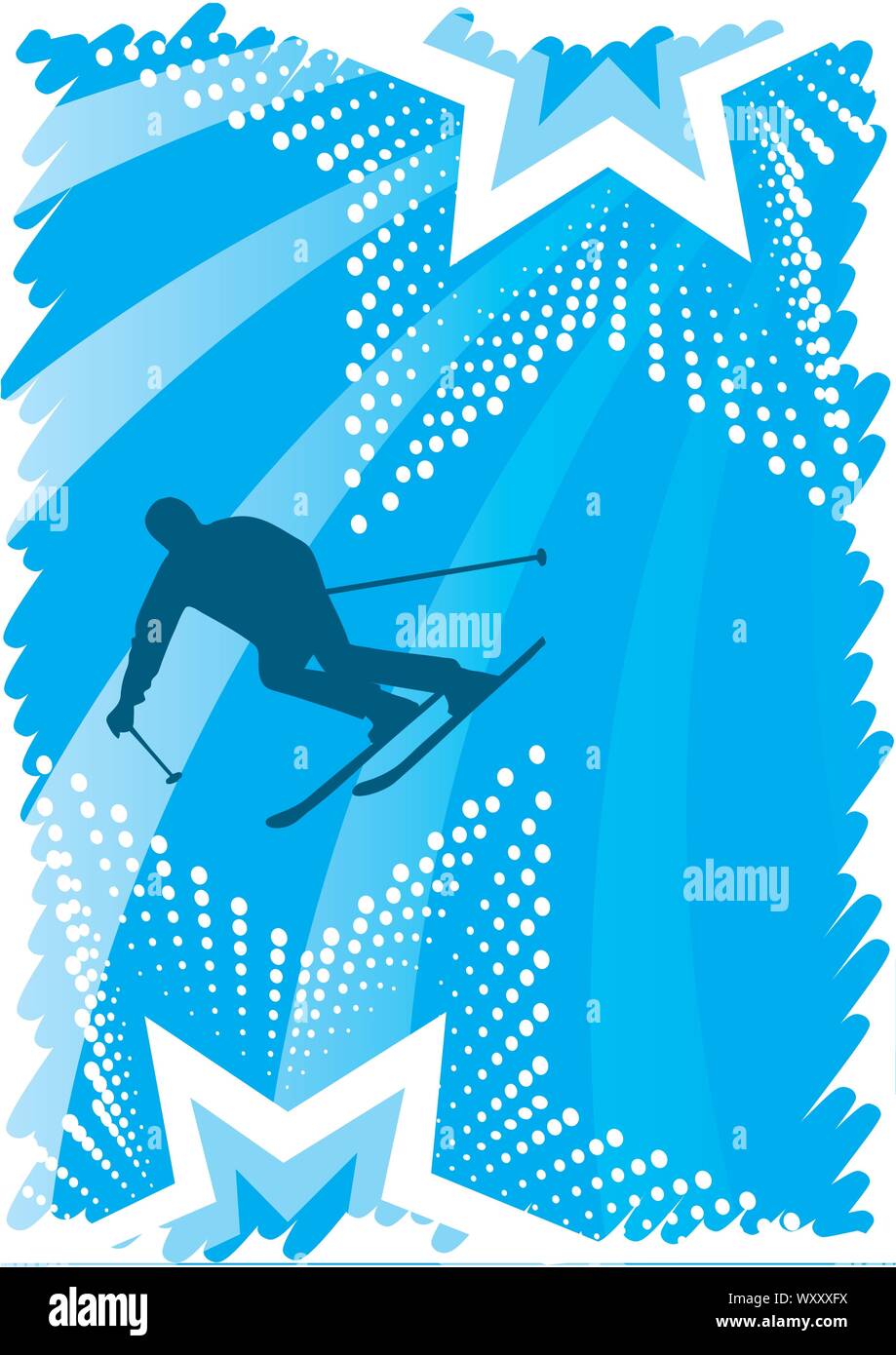 Vertikale ski Poster. Blauer Hintergrund Stock Vektor