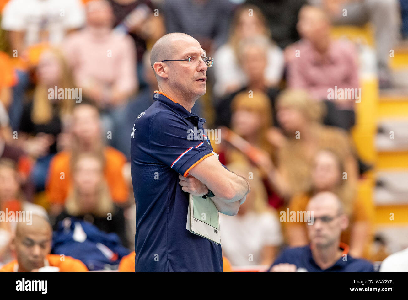 Amsterdam, Niederlande. 18 Sep, 2019. AMSTERDAM, 18-09-2019, Sporthallen Zuid, Europäische Meisterschaft Volleyball niederländische Trainer Roberto Piazza während des Spiels Niederlande - Tschechien Credit: Pro Schüsse/Alamy leben Nachrichten Stockfoto