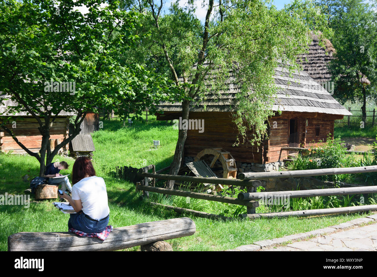 Ushgorod, Ungwar: Museum der Volksarchitektur und Leben, traditionellen Haus aus den Dörfern im gesamten Gebiet (Karpaten), Transkarpatien Stockfoto