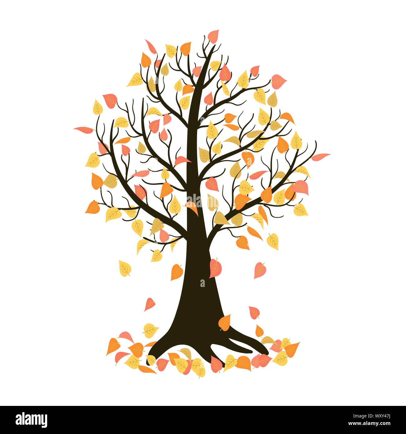 Einsamen Herbst Baum Blätter verlieren. Isolierte Vector Illustration Stock Vektor