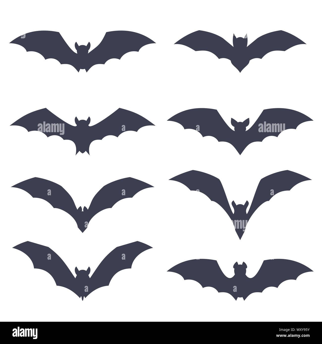 Bat Silhouette. Halloween Icon Set. Flache cartoon Objekte. Stock Vektor