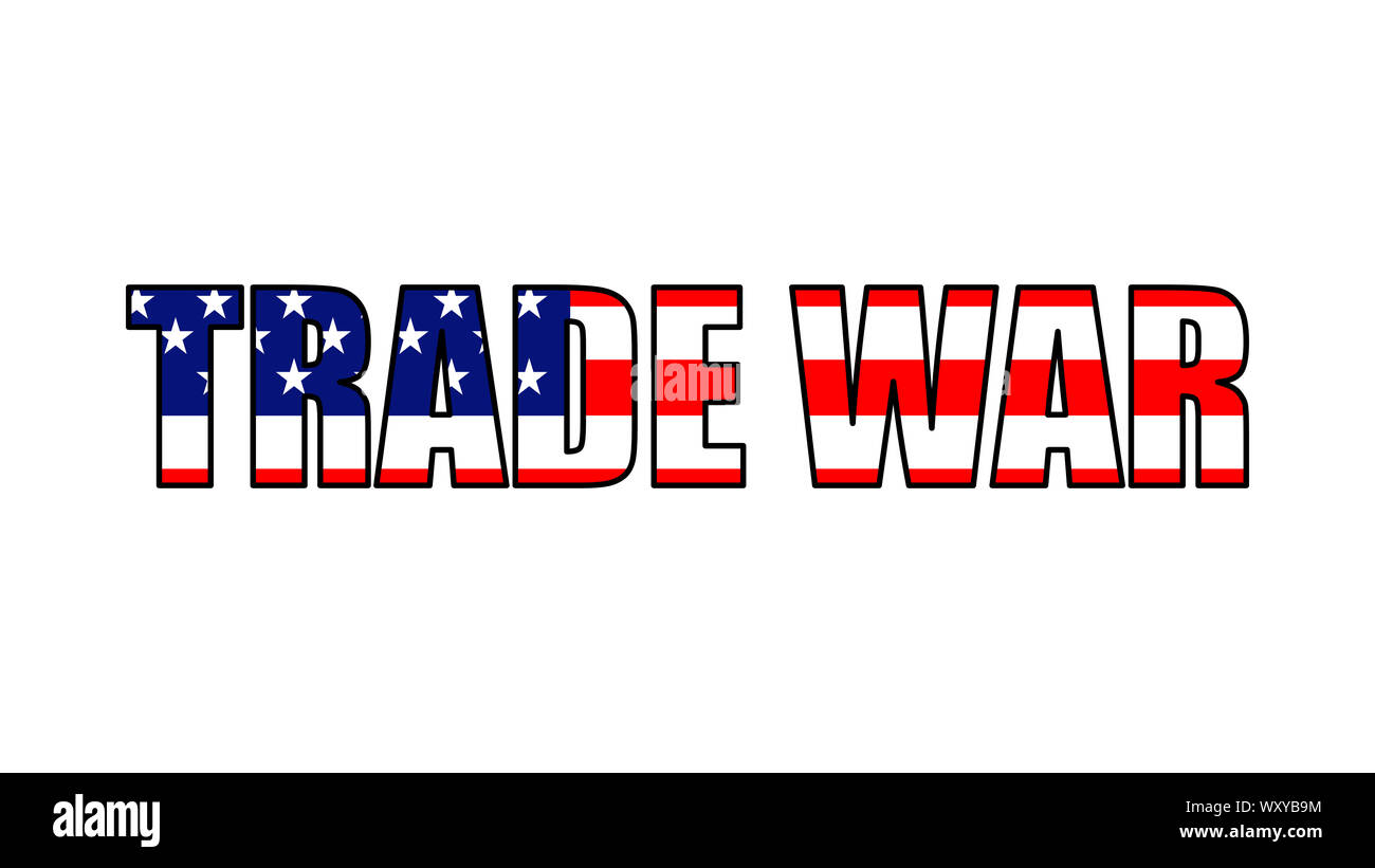 Handelskrieg Text als United Flaggenstaaten Stockfoto