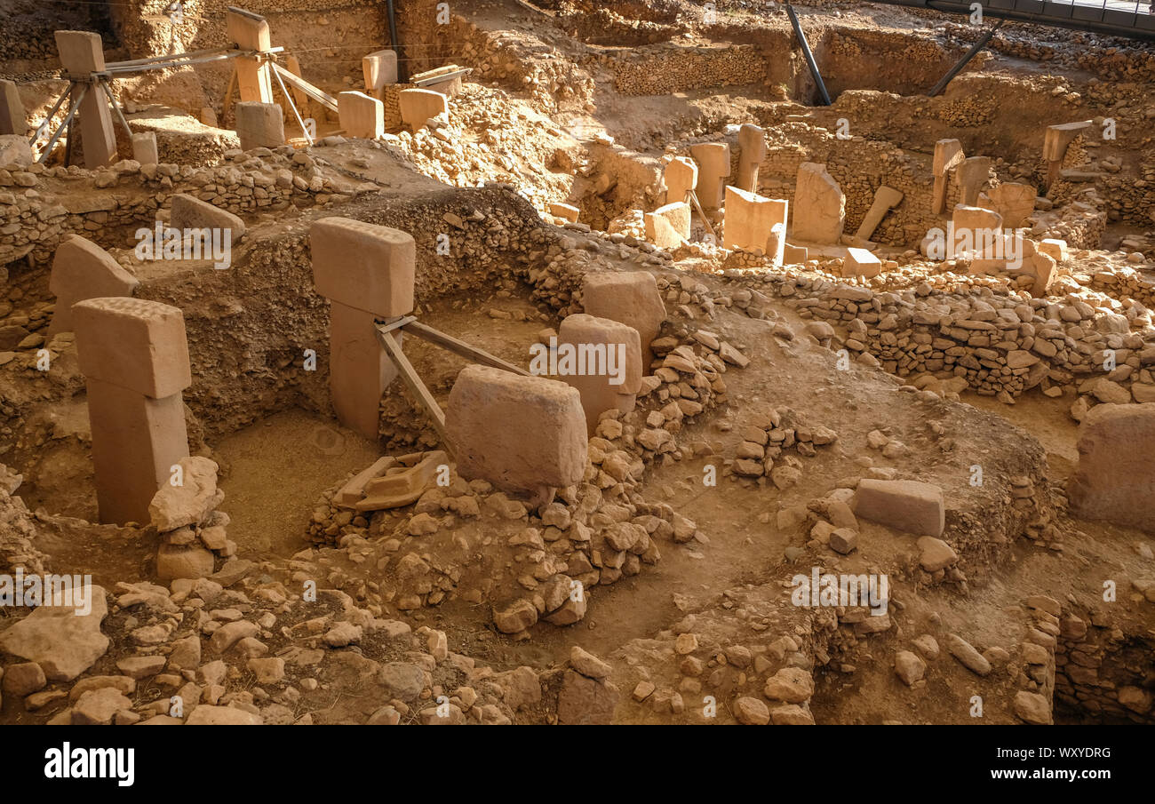Am Anfang der Zeit. Antike Stätte von Gobekli Tepe in der Türkei. Gobekli Tepe ist ein UNESCO-Weltkulturerbe. Der älteste Tempel der Welt. Jungsteinzeit Stockfoto