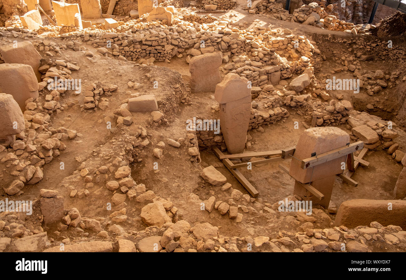 Am Anfang der Zeit. Antike Stätte von Gobekli Tepe in der Türkei. Gobekli Tepe ist ein UNESCO-Weltkulturerbe. Der älteste Tempel der Welt. Jungsteinzeit Stockfoto