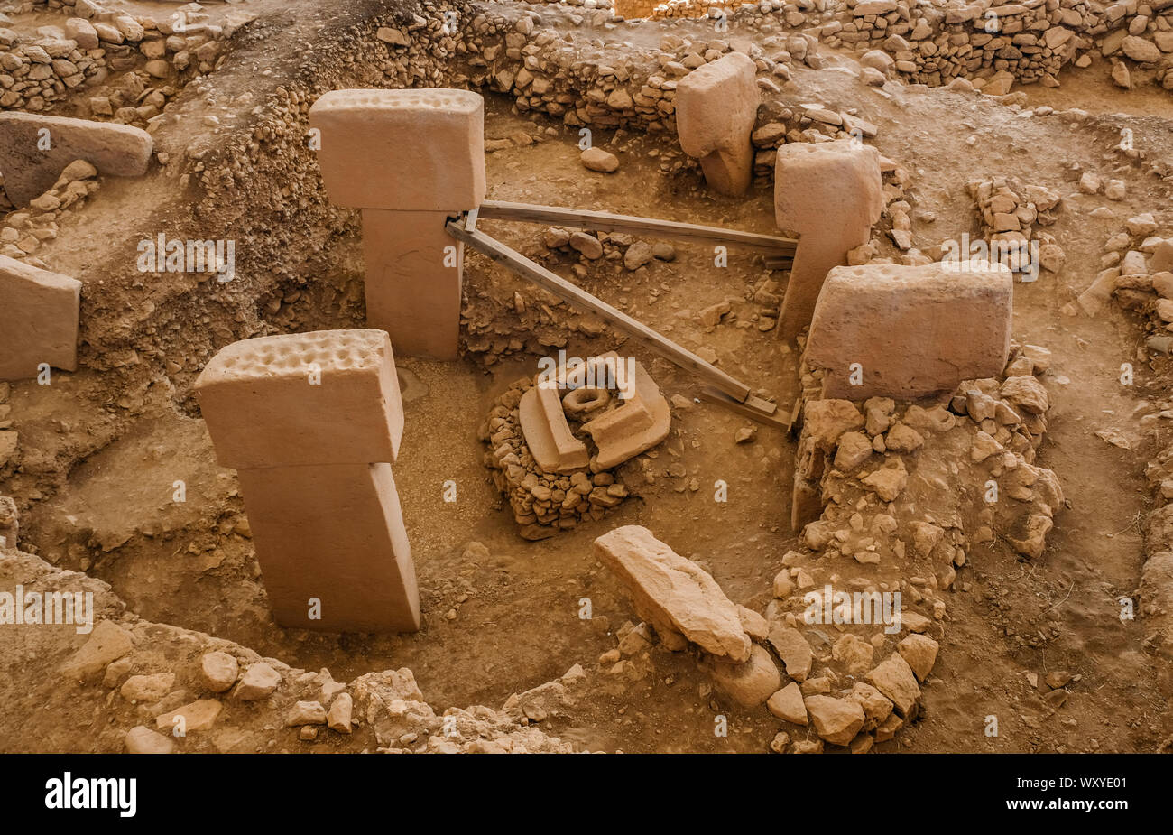 Am Anfang der Zeit. Antike Stätte von Gobekli Tepe in der Türkei. Gobekli Tepe ist ein UNESCO-Weltkulturerbe. Der älteste Tempel der Welt. Jungsteinzeit Stockfoto