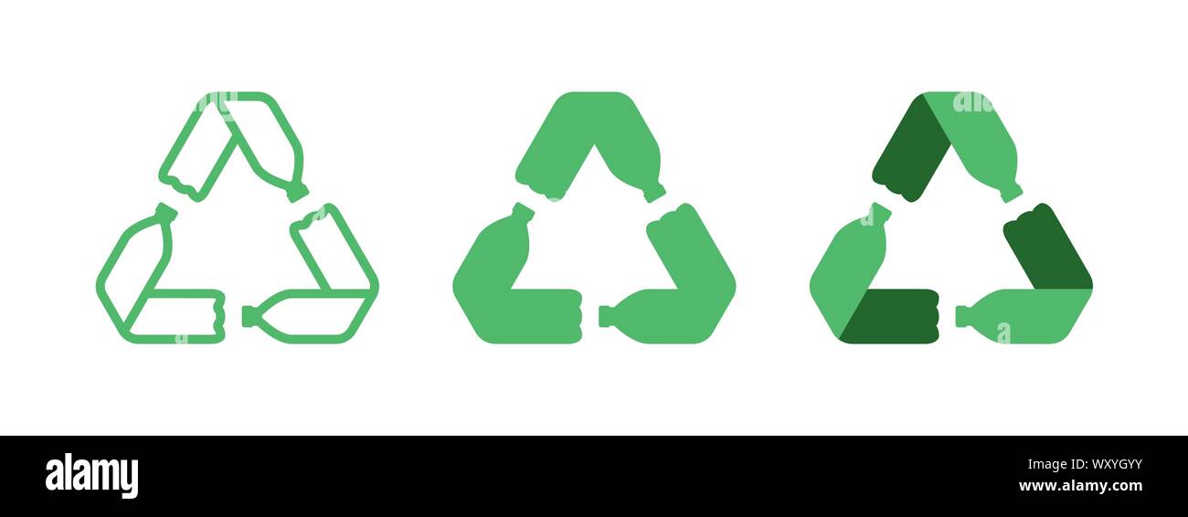 Pet-Flaschen form Mobius Ring oder Recycling Symbol mit Pfeilen. Stock Vektor