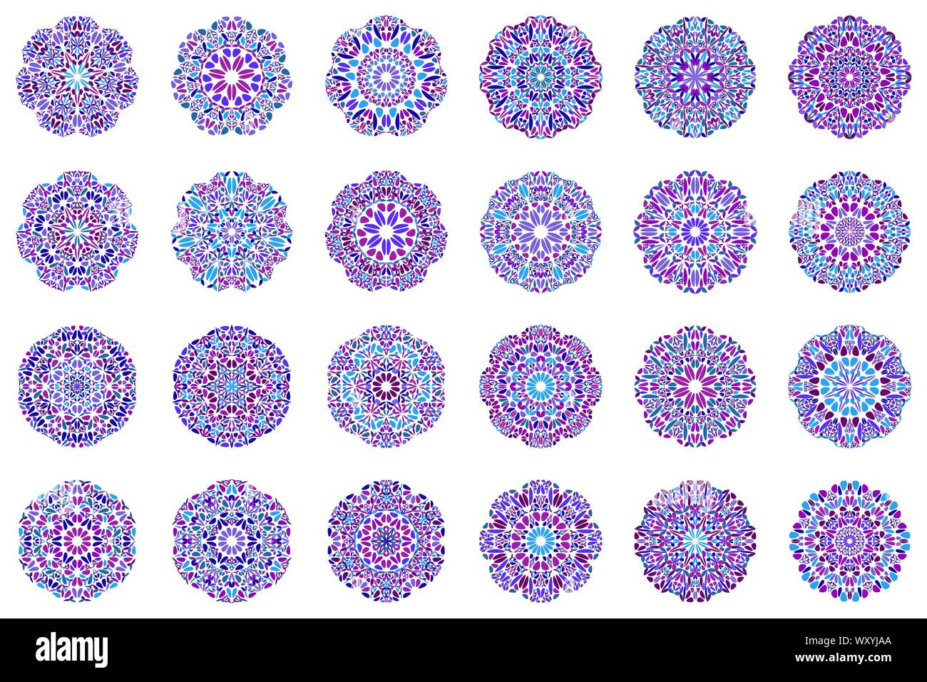 Reich verzierte Blumenmuster mandala Symbol gesetzt - runde abstrakte Rundschreiben Vektorgrafiken aus geschwungenen Formen Stock Vektor