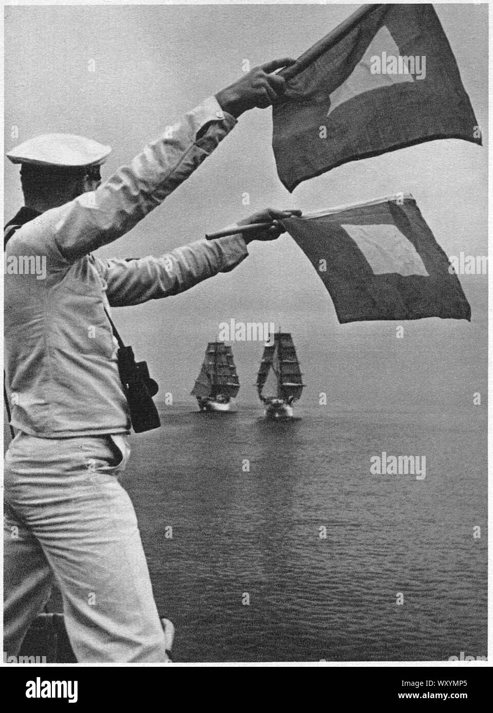 Signal Aufträge zur Ausbildung Schiffe 'Gorch Fock' und 'Horst Wessel', Postkarte, Foto Kiel Urbahns, 1939 Segeln Stockfoto