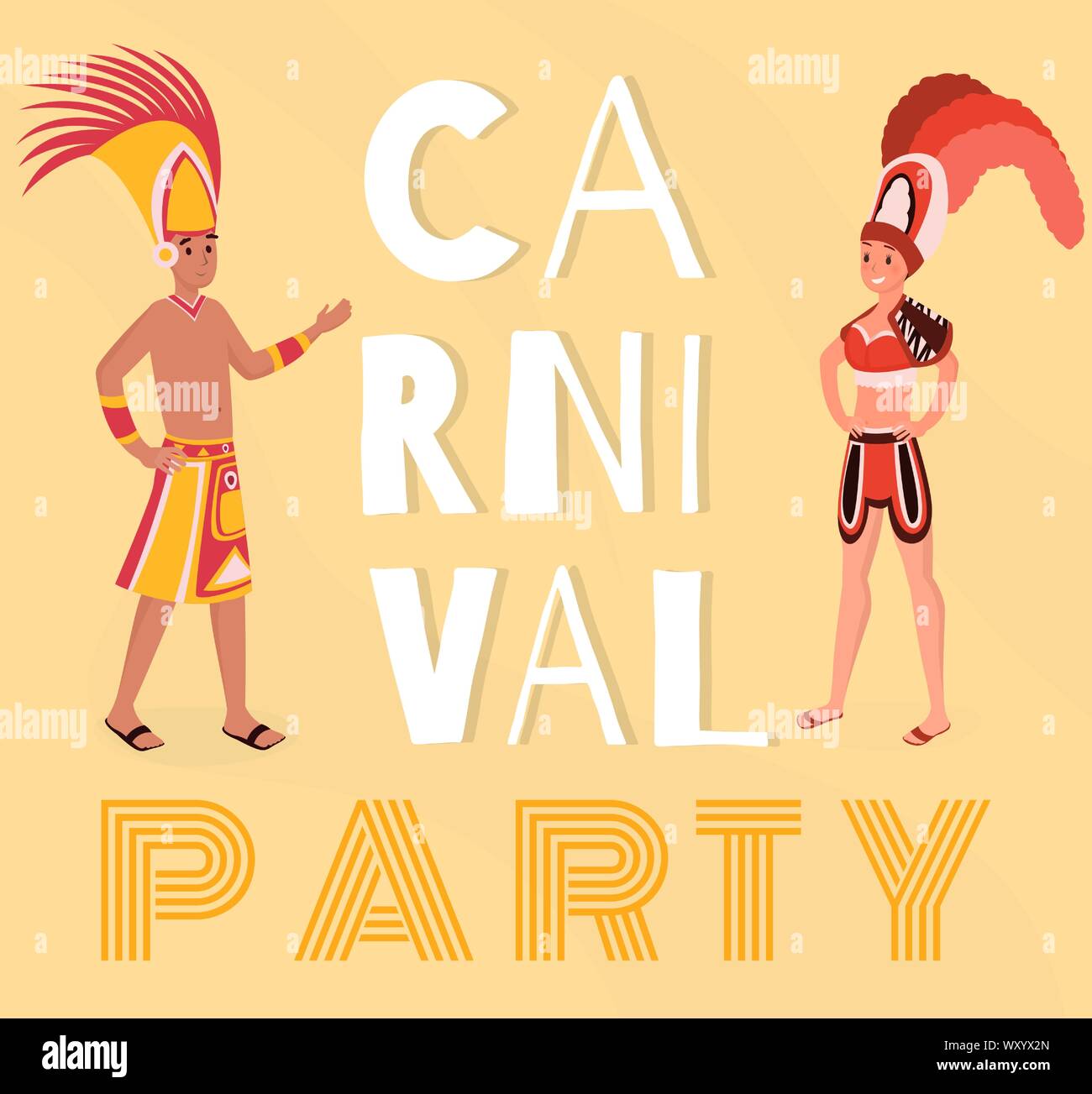 Oruro Karneval Party banner Vektor Vorlage. Glücklich der Mann und die Frau in der schönen ethnische Kostüme Zeichentrickfiguren. Nationale südamerikanische Kultur Festival, traditionelle Latino urlaub Plakat Layout Stock Vektor