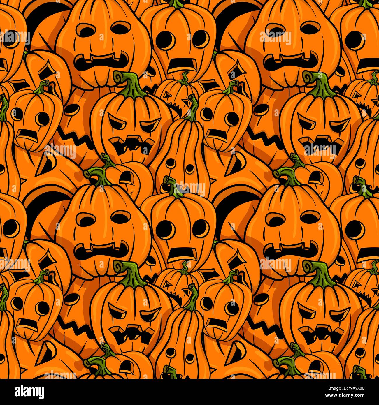 Nahtlose halloween Hintergründe. Vektor handgezeichnete Illustrationen. Abbildung: Paar pampkins. Stock Vektor