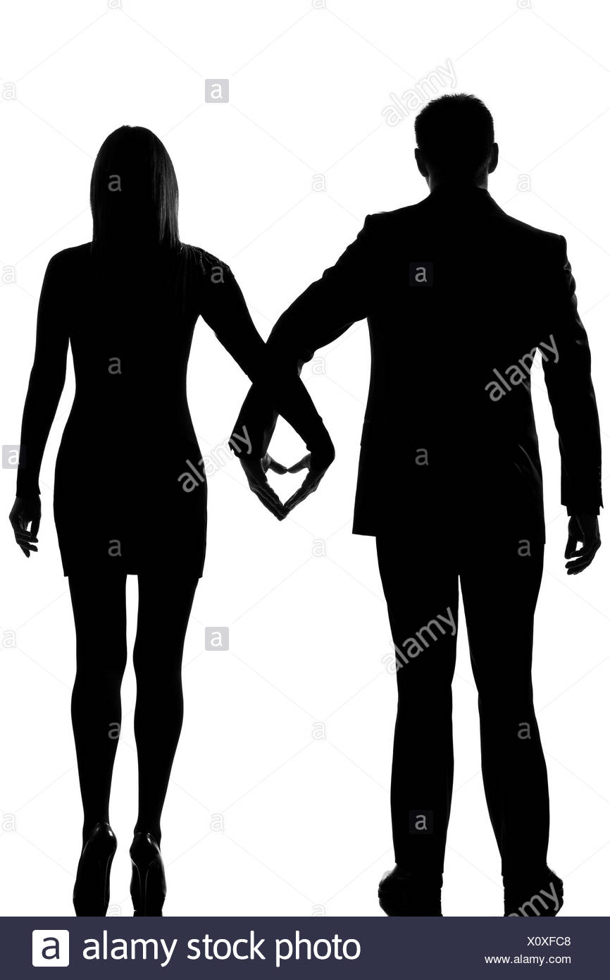 Ein Liebhaber Kaukasischer Paar Mann Und Frau Gehen Hand In Hand Studio Silhouette Isoliert Auf Weissem Hintergrund Stockfotografie Alamy