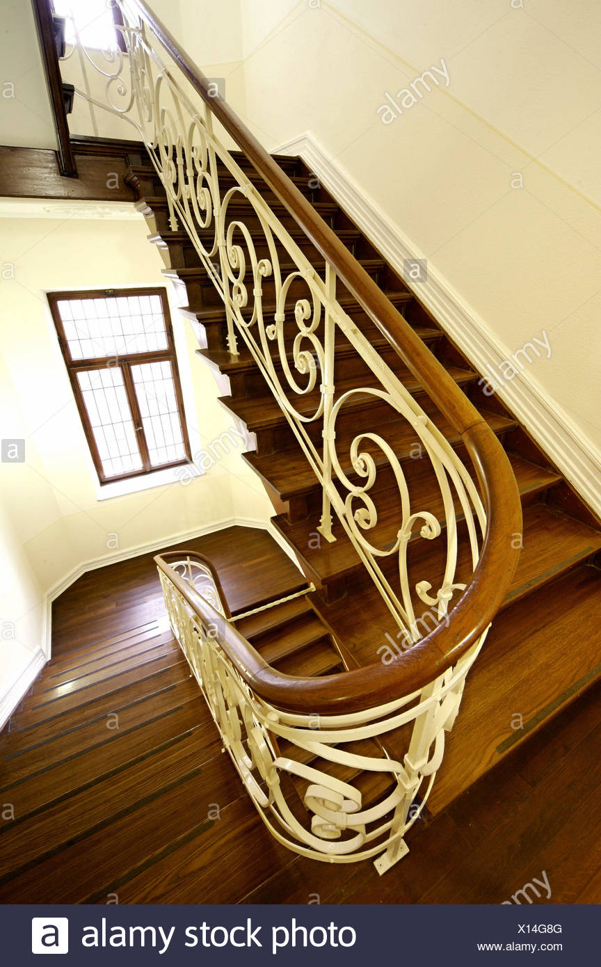 Treppenhaus, hölzerne Treppe, Geländer, schmücken, Fenster, Treppe