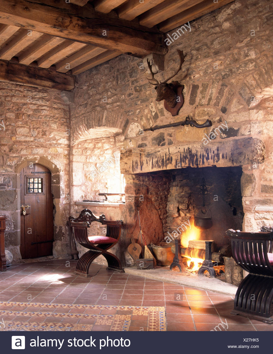 Fireplace Medieval Style Stockfotos Fireplace Medieval