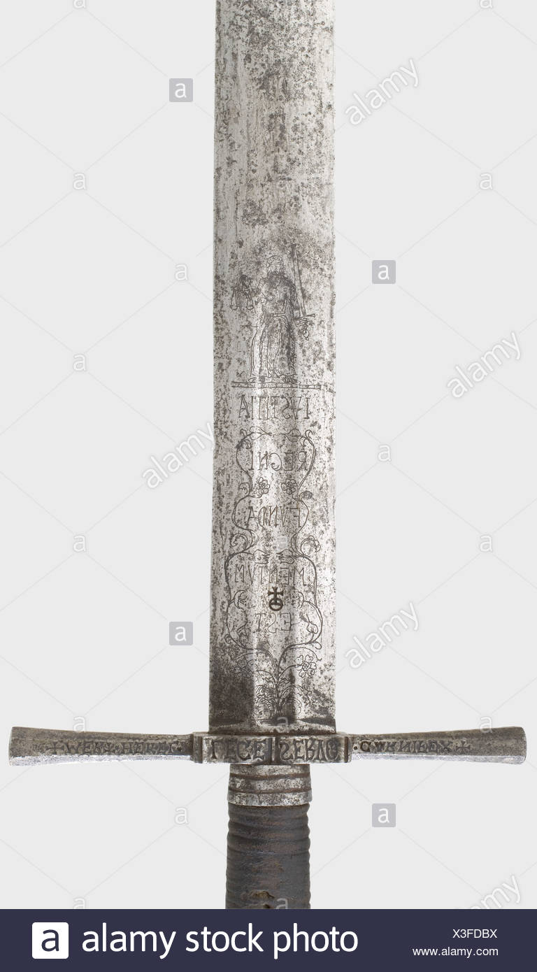 Ein Deutsches Henkerschwert Datiert 1692 Schwere Zweischneidige Klinge Mit Einem Reichsapfel Zeichen An Der Basis Und