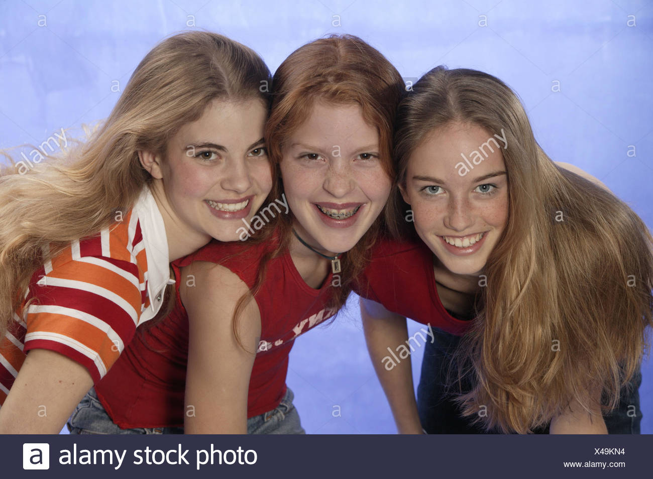 Teenager Mädchen, drei, Lächeln, Porträt, Freunde, Mädchen, Jugendliche