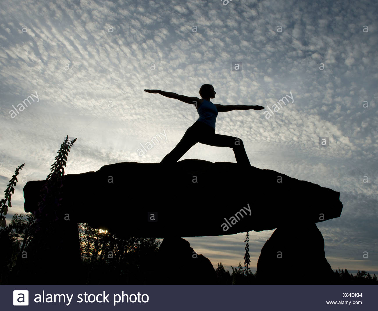 Silhouette Woman In Warrior Yoga Stockfotos Und Bilder Kaufen Alamy