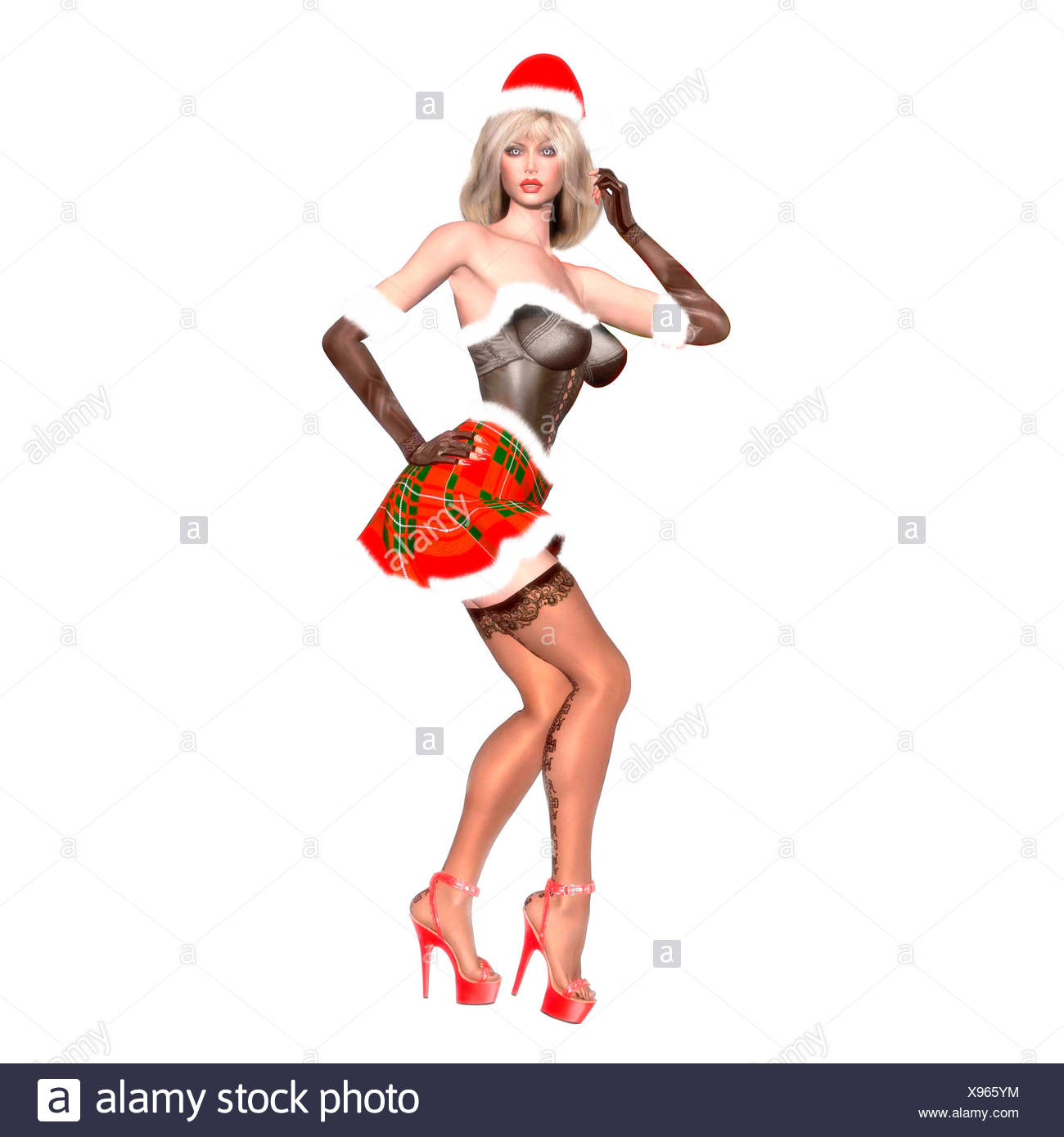 Pinup Weihnachtself Cleo Stockfoto