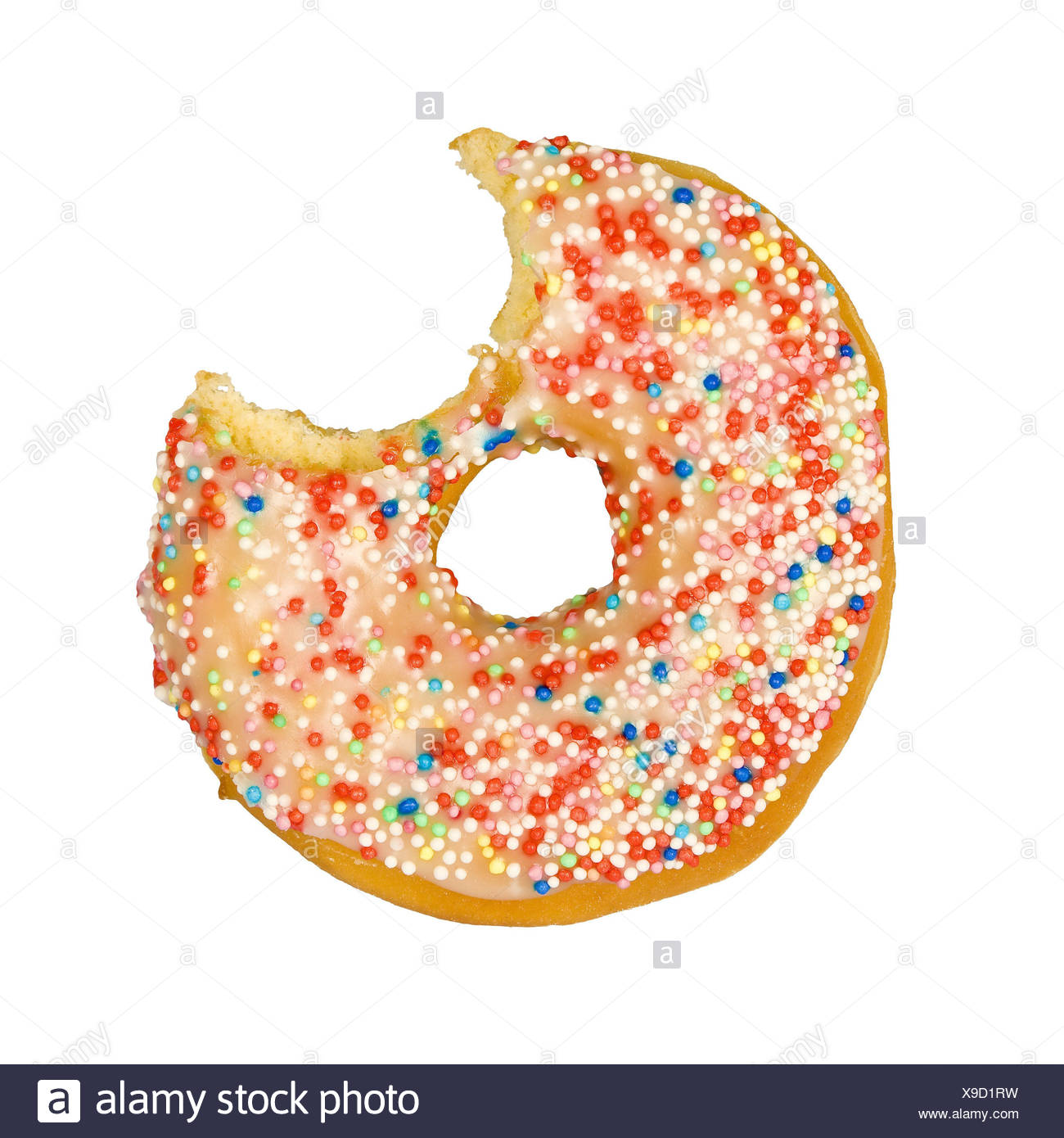 Donut Zucker Streusel Bunt In Gebissen Kuchen Auf Amerikanische Weise In Der Regel Kuchen Und Geback Nascherei Knabbern Susse Suss Lecker Brockeln Ringformige Loch Zucker Hintergrund Weisse Freisteller Essen Stockfotografie Alamy