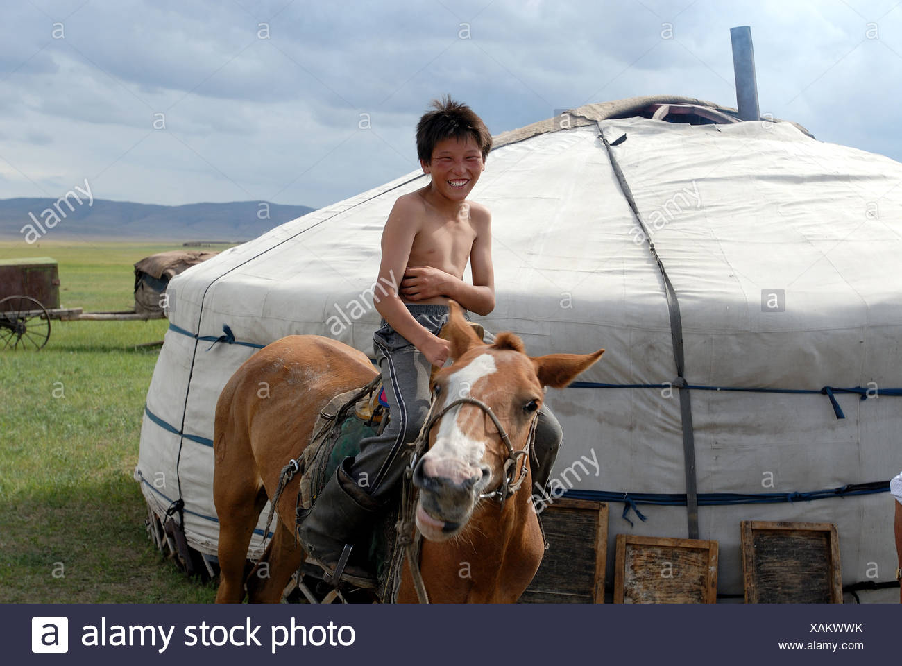 Mongolei Hentii Bezirk Heimat Von Dschingis Khan Nomadische Familie Binder Installiert Stockfotografie Alamy