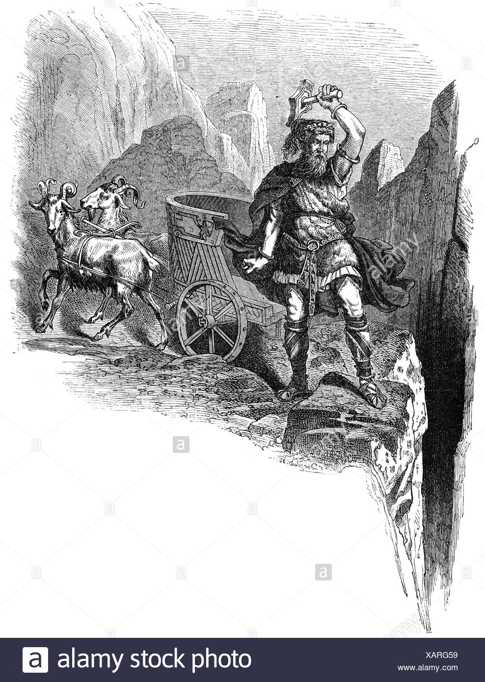Thor (Donar), germanischen Gott des Donners, Holzstich nach Zeichnung von Carl Emil Doepler