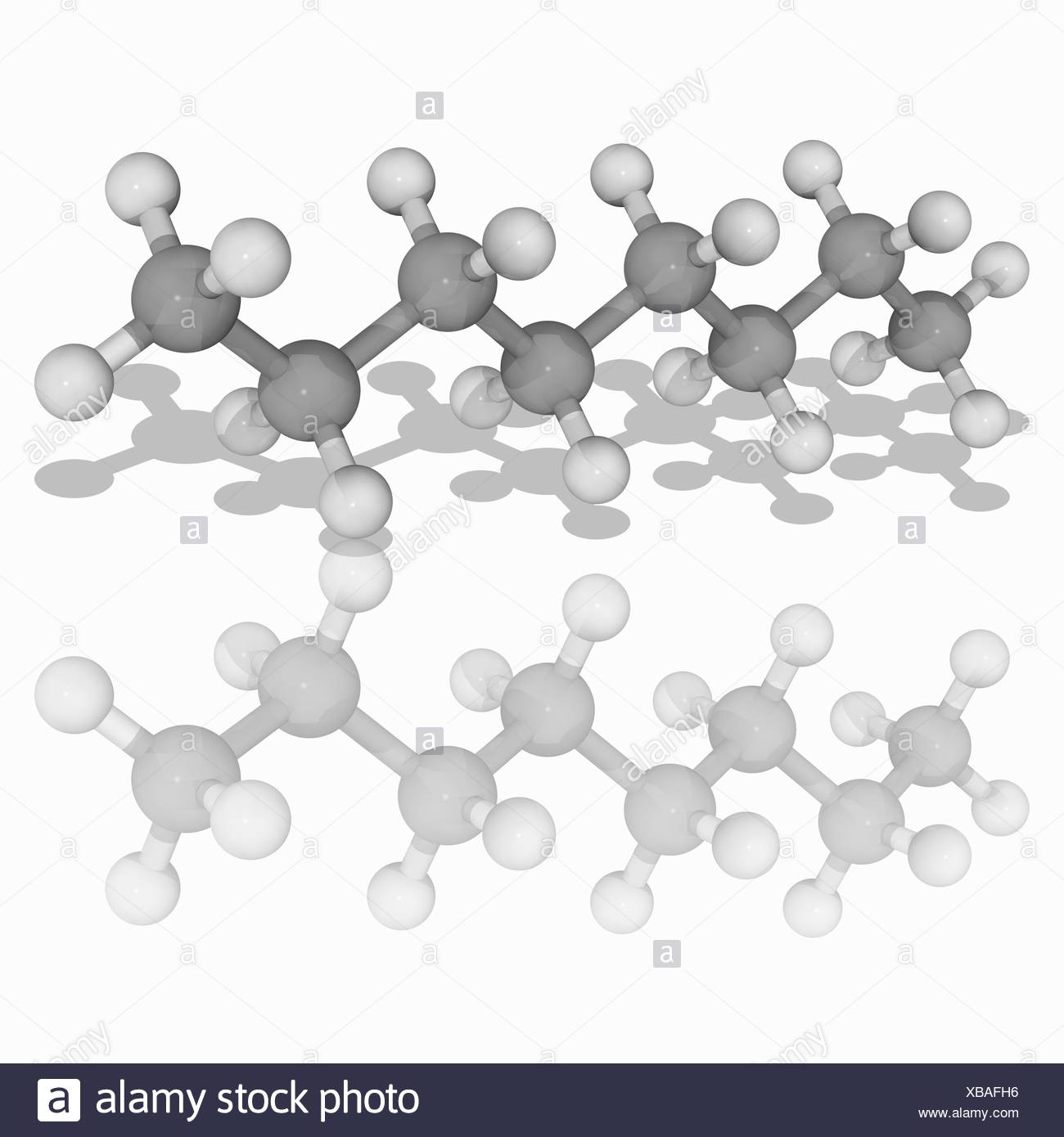 Oktan Molekulmodell Von Kohlenwasserstoff Und Alkan Flussige Oktan C8 H18 Eine Entzundliche Komponente Von Erdol Atome Als Kugeln Dargestellt Werden Und Sind Farblich Gekennzeichnet Kohlenstoff Grau Und Wasserstoff Weiss Abbildung