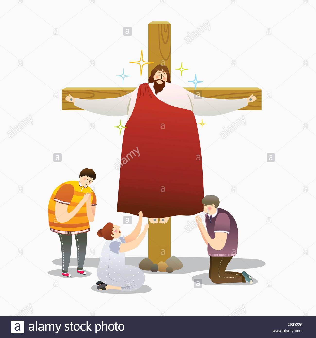 Menschen Beten Zu Jesus Christus Ans Kreuz Genagelt Stockfotografie Alamy