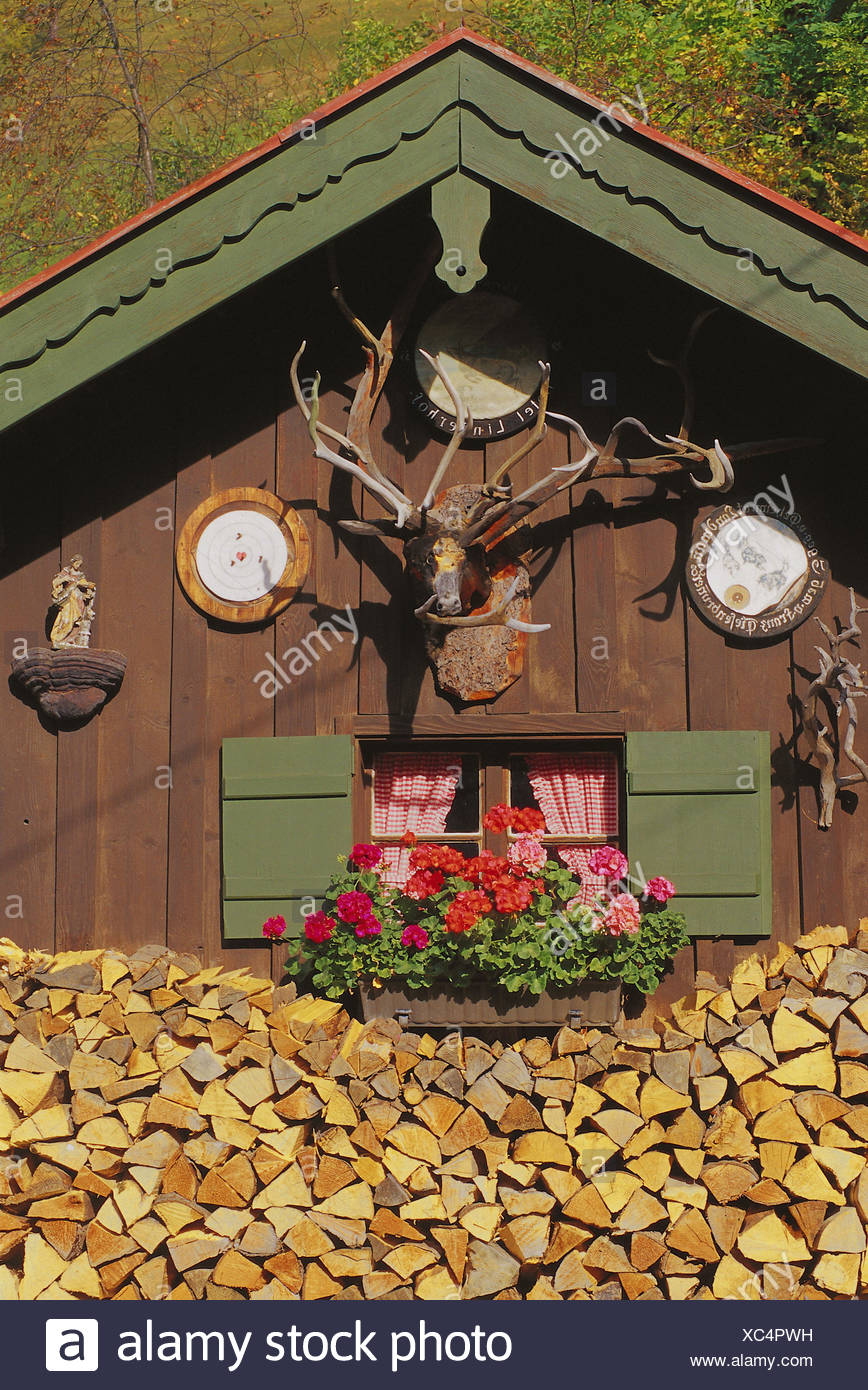 Deutschland, Oberbayern, Jagd, Lodge, Detail, Fenster ...