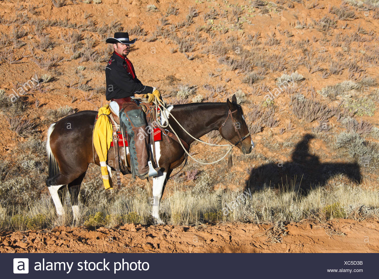 Cowboy Pferd Landschaft Schatten Usa Wyoming Shell Stockfotografie Alamy