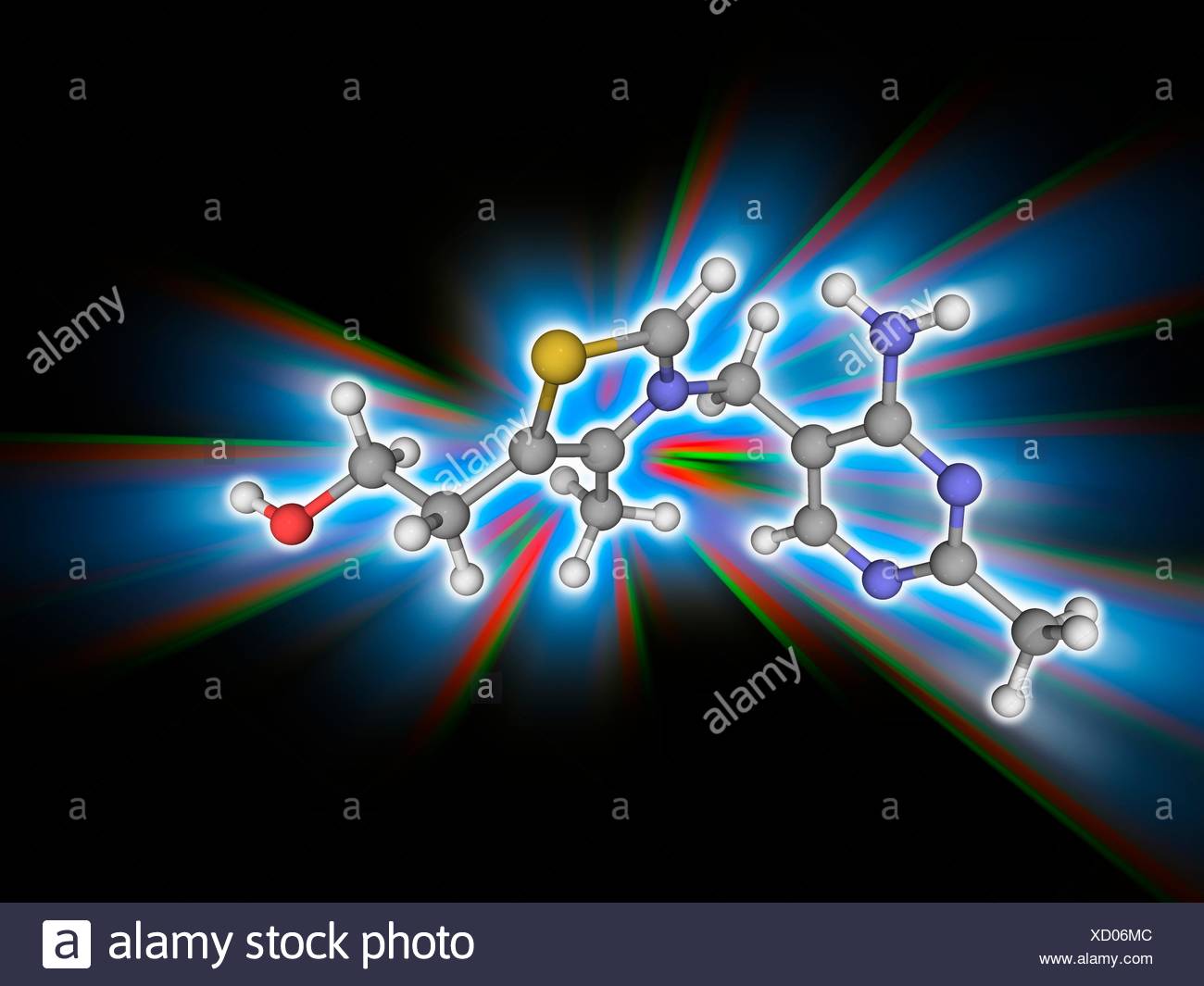 Vitamin B1. Molekülmodell von Thiamin (C12. H17. N4. O.S), auch als