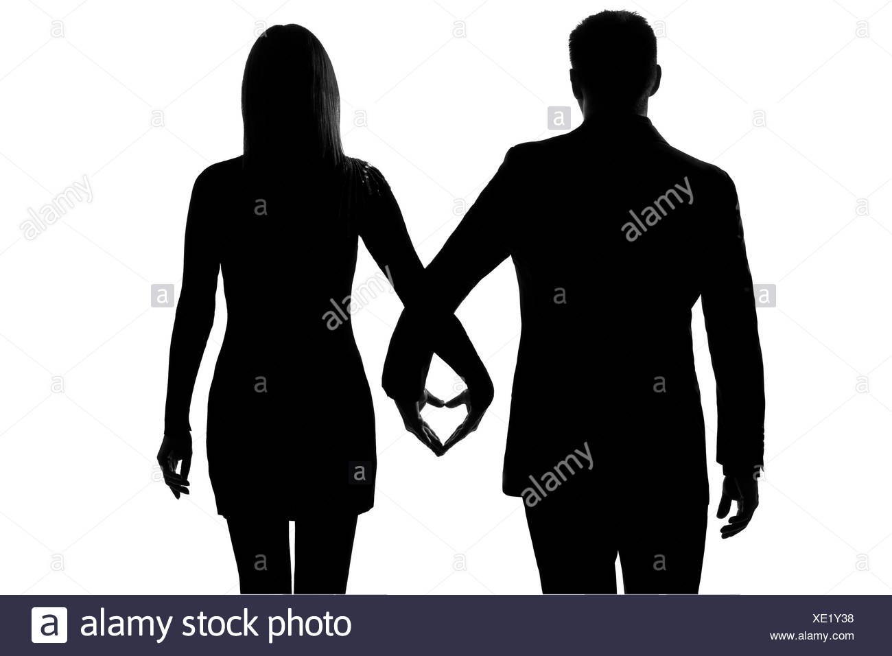 Ein Liebhaber Kaukasischer Paar Mann Und Frau Gehen Hand In Hand Studio Silhouette Isoliert Auf Weissem Hintergrund Stockfotografie Alamy
