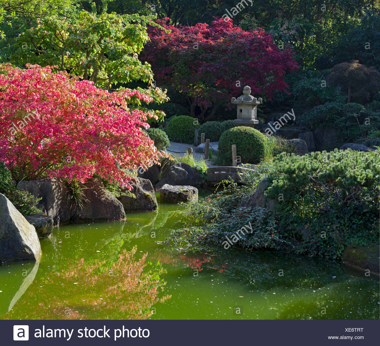 Japanischer Garten Teich Wurzburg Bayern Deutschland Stockfoto