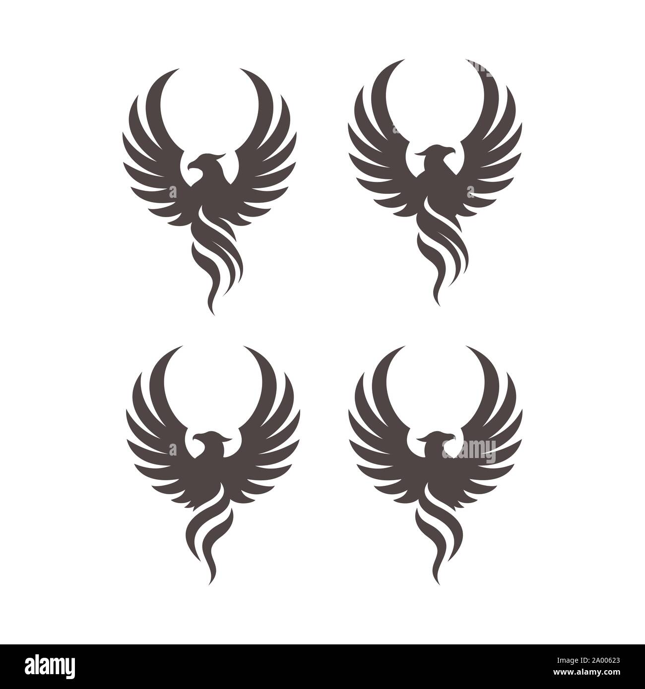 Ave Fénix concepto logotipo Logotipo de Phoenix de lujo, vector logo bird logo creativas de pájaro mitológico. un ave única , ave mágica, un pájaro llama Ilustración del Vector