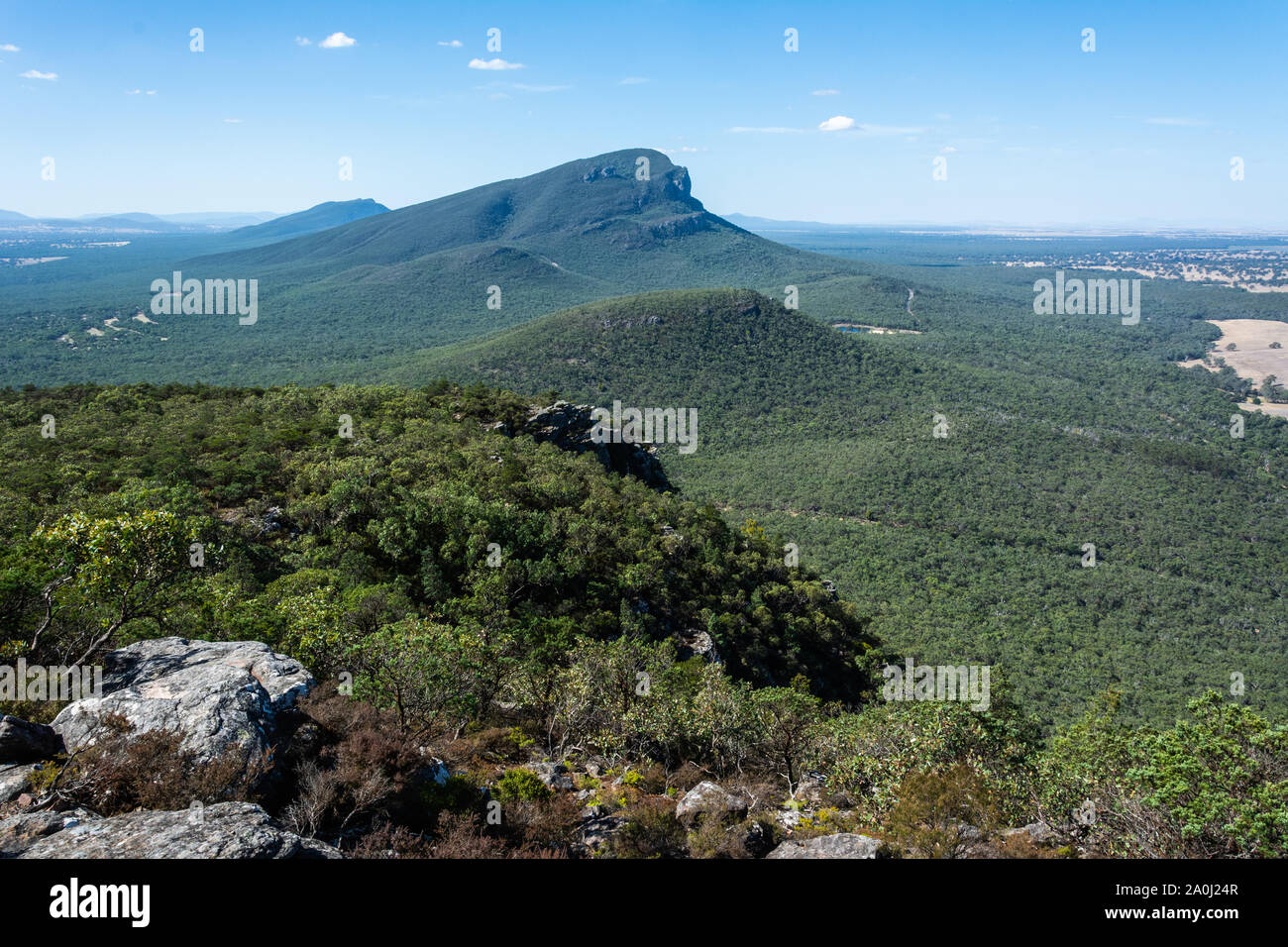 Vista de Mt abruptos en los Grampians la región de Victoria, Australia. Foto de stock
