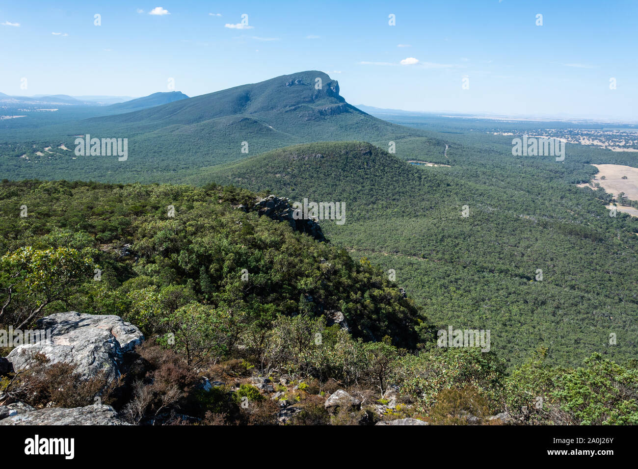 Vista de Mt abruptos en los Grampians la región de Victoria, Australia. Foto de stock