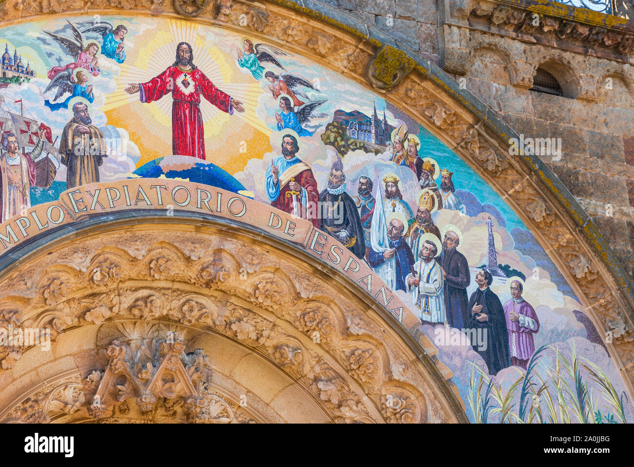 Pintura en el Templo del Sagrado Corazón de Jesús en la montaña del Tibidabo, Barcelona, Cataluña, España Foto de stock