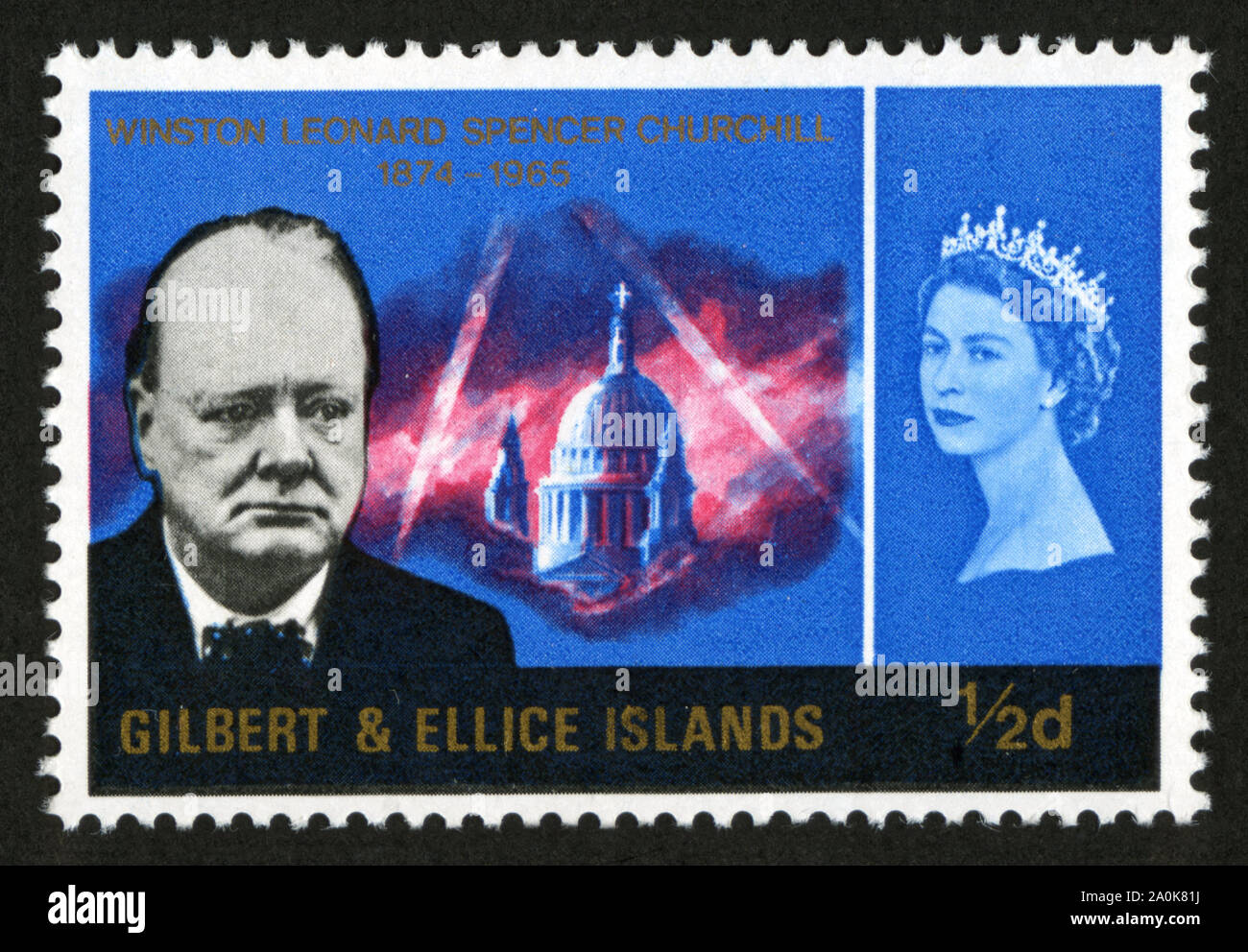 Impresión de sello en las Islas Gilbert y Ellice,Sir Winston Leonard Spencer-Churchill, Foto de stock