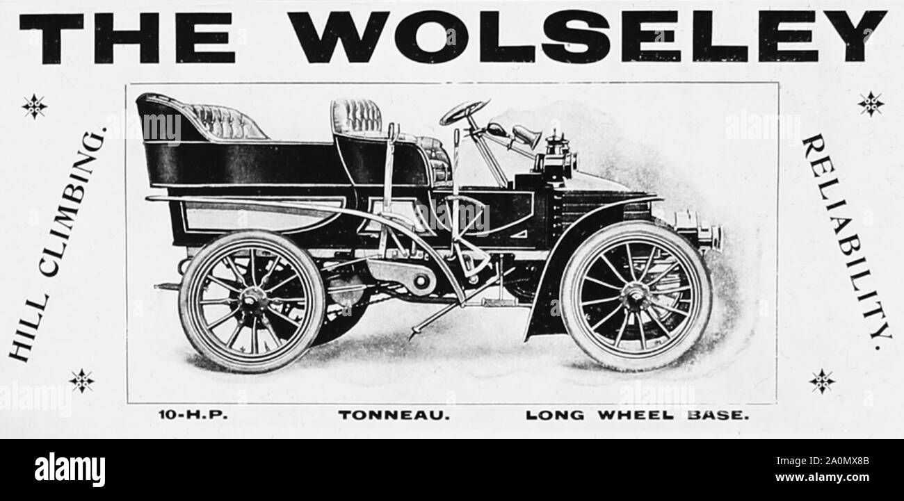 Wolseley veterano coche anuncio, 1900 Foto de stock