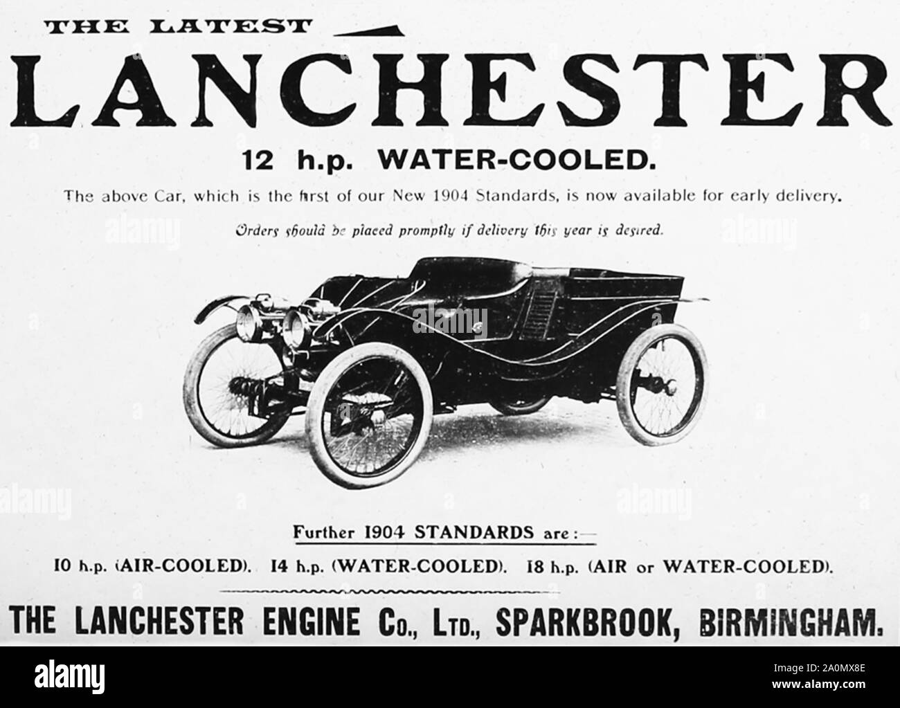 Lanchester veterano coche anuncio, 1900 Foto de stock