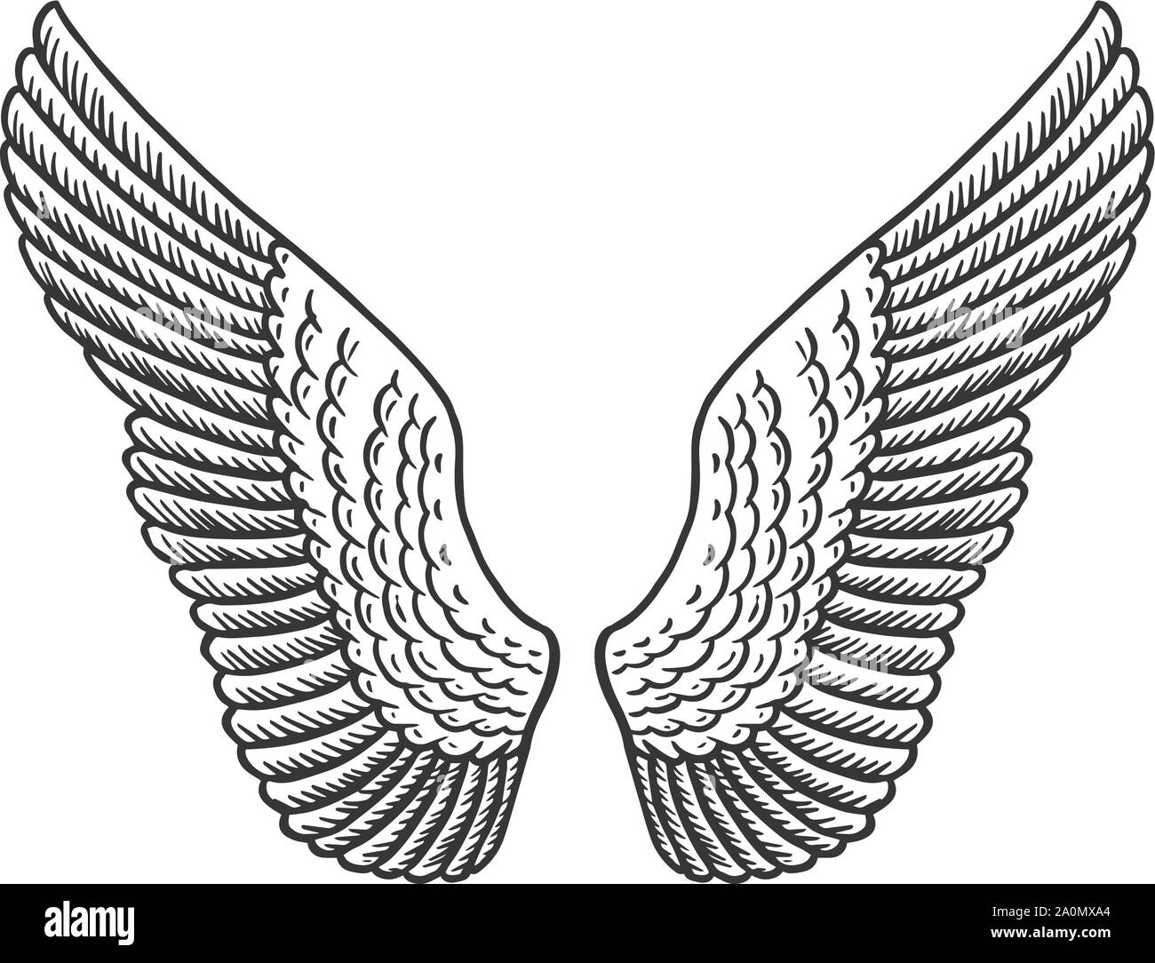 Ángel ala en estilo vintage. Plantilla para tatuaje y emblemas, tshirts y logotipo. Emblema Ángel ala en estilo vintage. Plantilla para tatuaje y emblemas, tshirts y logotipo. Emblema
