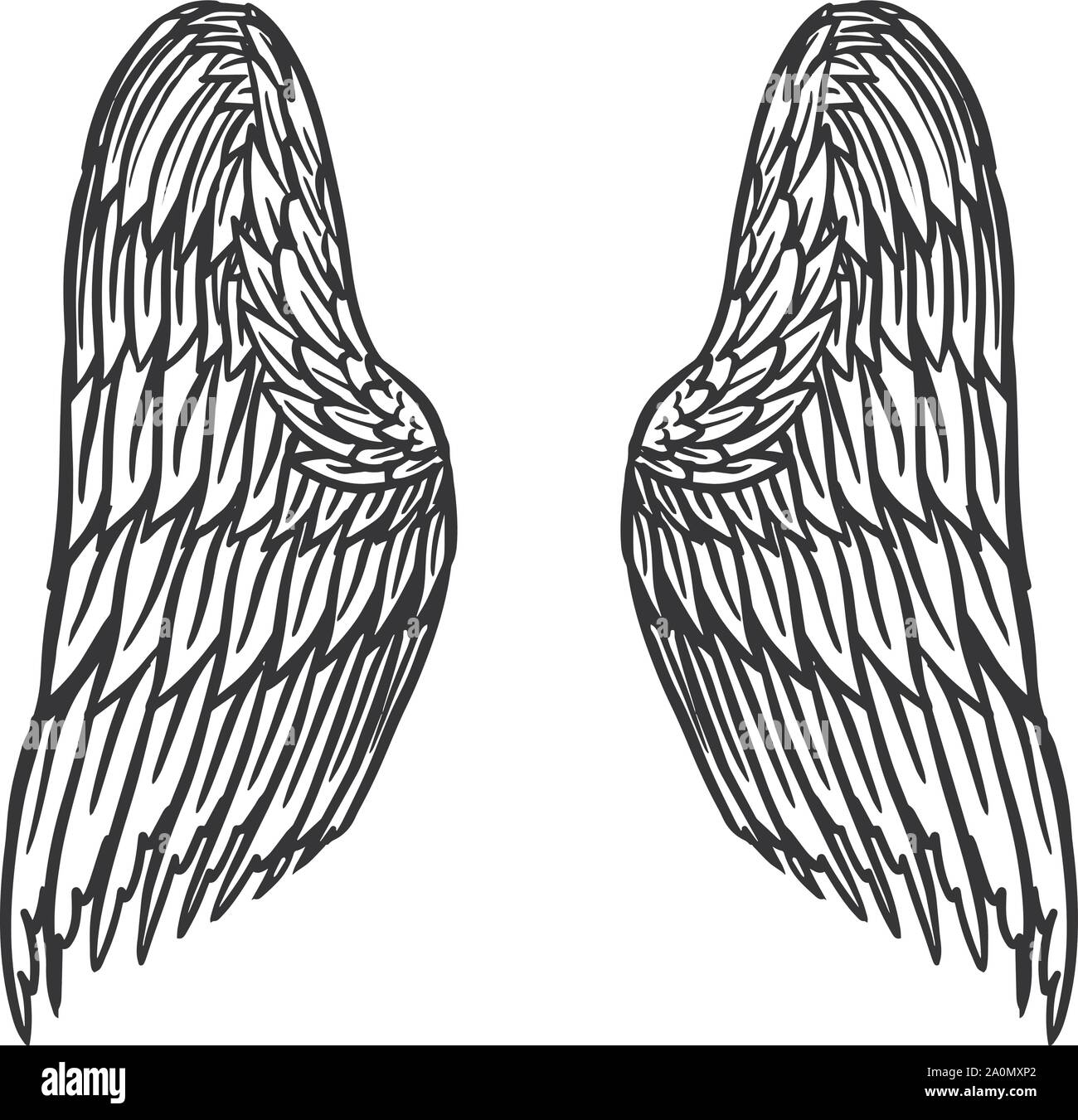 Ángel ala en estilo vintage. Plantilla para tatuaje y emblemas, tshirts y logotipo. Emblema Ángel ala en estilo vintage. Plantilla para tatuaje y emblemas, tshirts y logotipo. Emblema