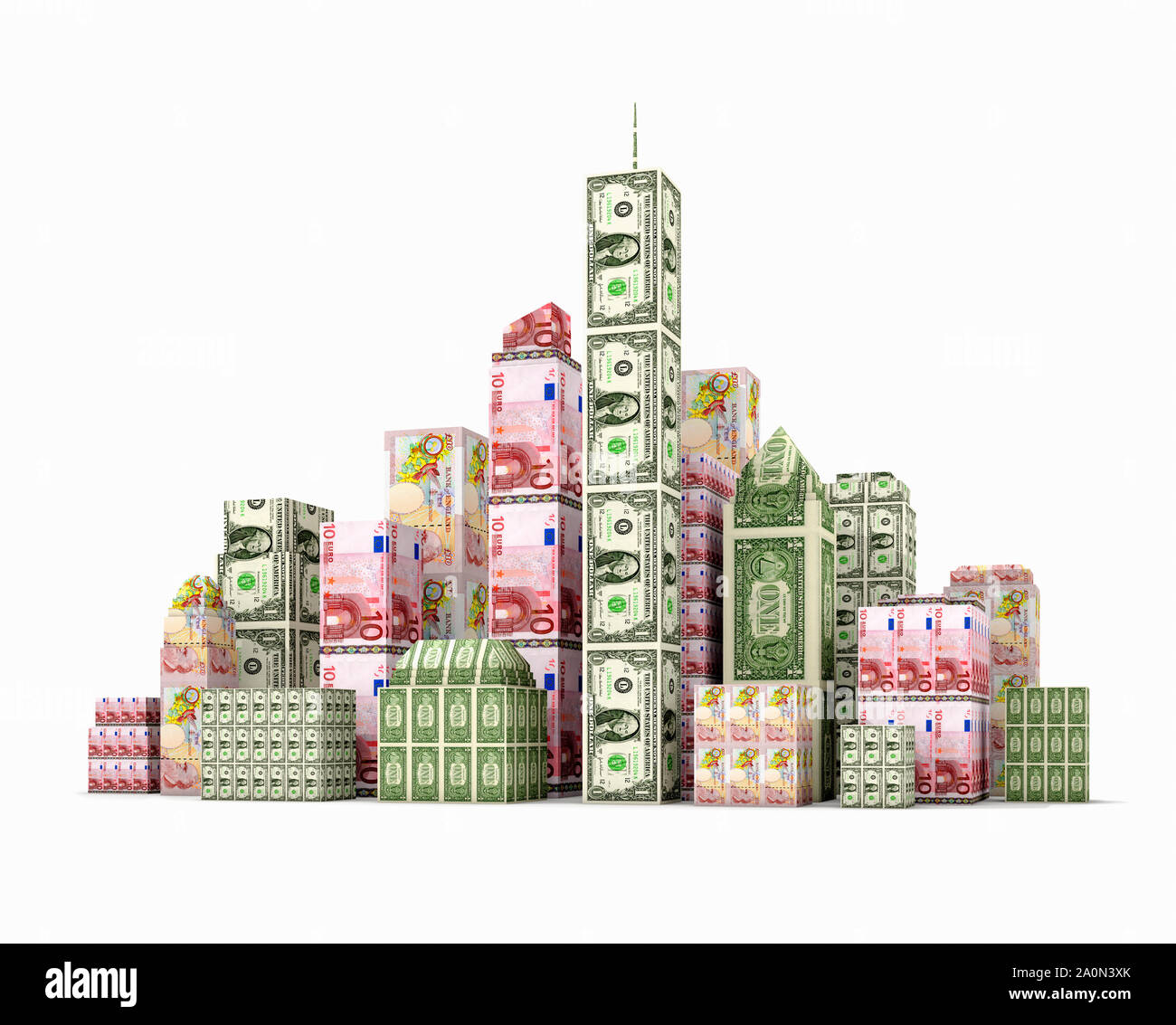 Ciudad Financiera hechas de billetes de la zona del euro - finanzas concepto bancario Foto de stock