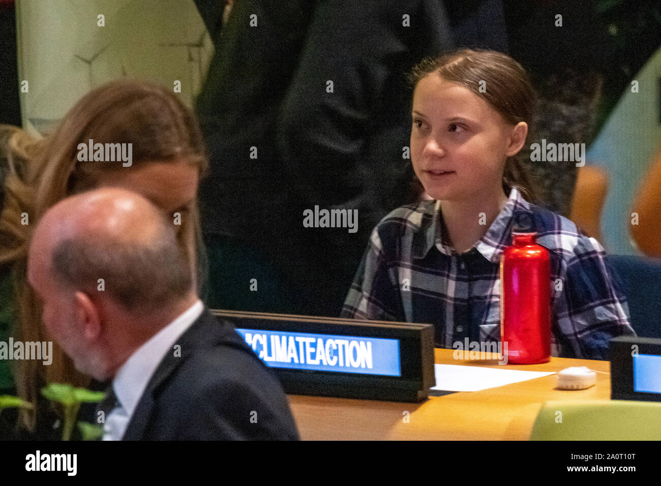 Nueva York, Estados Unidos, 21 de septiembre de 2019. Activista ambiental sueca Greta Thunberg en el inicio de la Cumbre del Clima de la juventud en la Sede de Naciones Unidas en Nueva York. Crédito: Enrique Shore/Alamy Live News Foto de stock