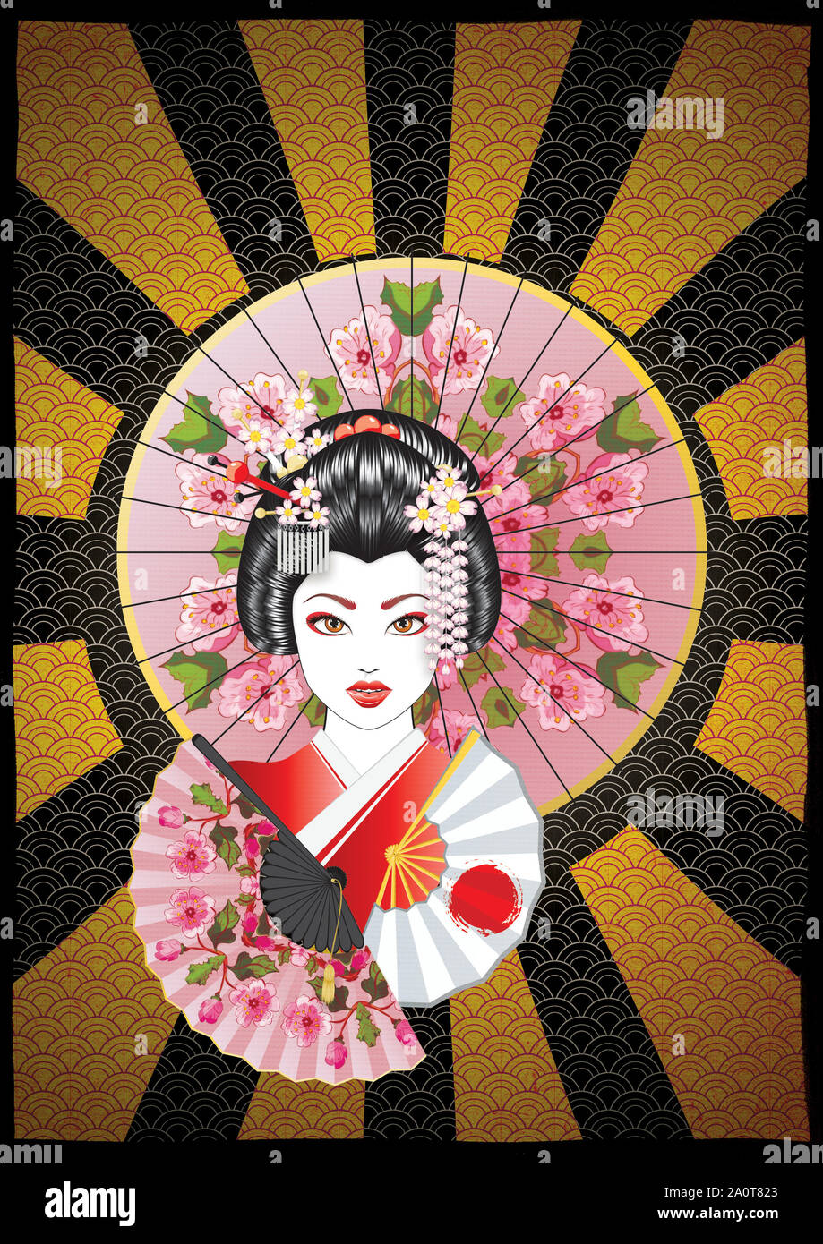 Vintage póster con los dibujos animados de geisha, fondo de textura de  papel grunge Fotografía de stock - Alamy